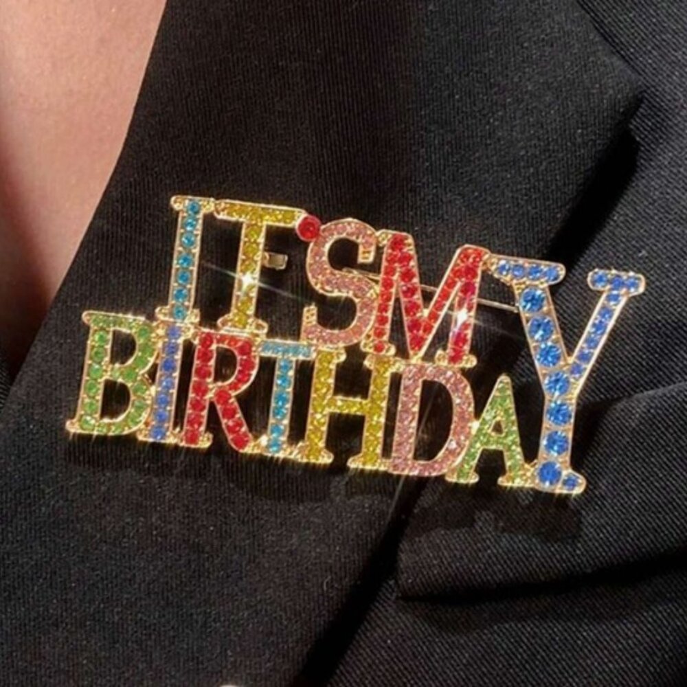 “It’s My Birthday” Gold Colorful Rhinestone Lapel Pin (BRAND-NEW & BEAUTIFUL)